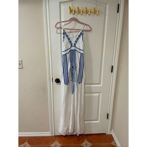 Azulu Tonopah Dress Desert Rose White Blue Embroidered Maxi Resort Viscose NWT S